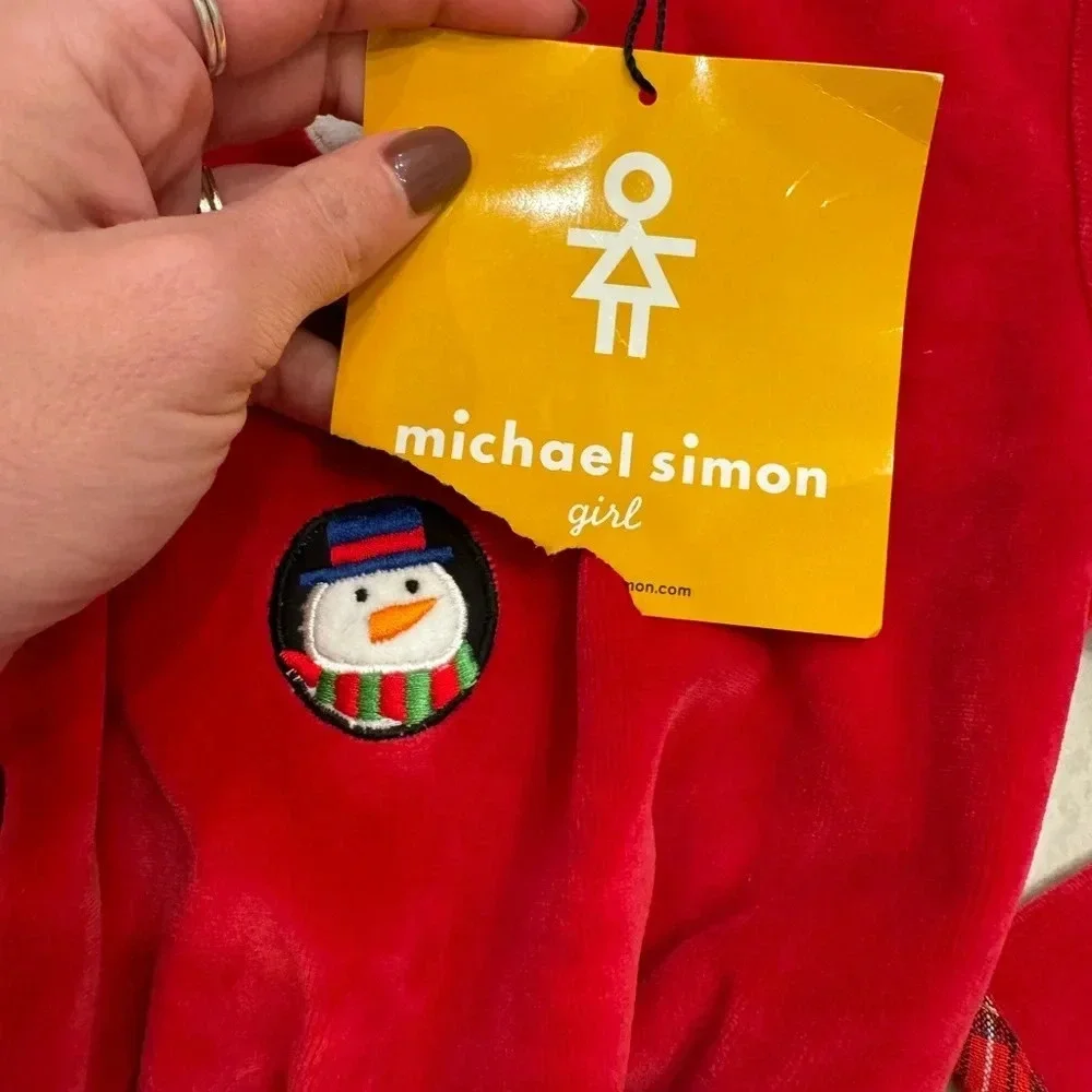 Michael Simon Girls Red Velvet Christmas Holiday Santa Dress - Picture 4 of 7
